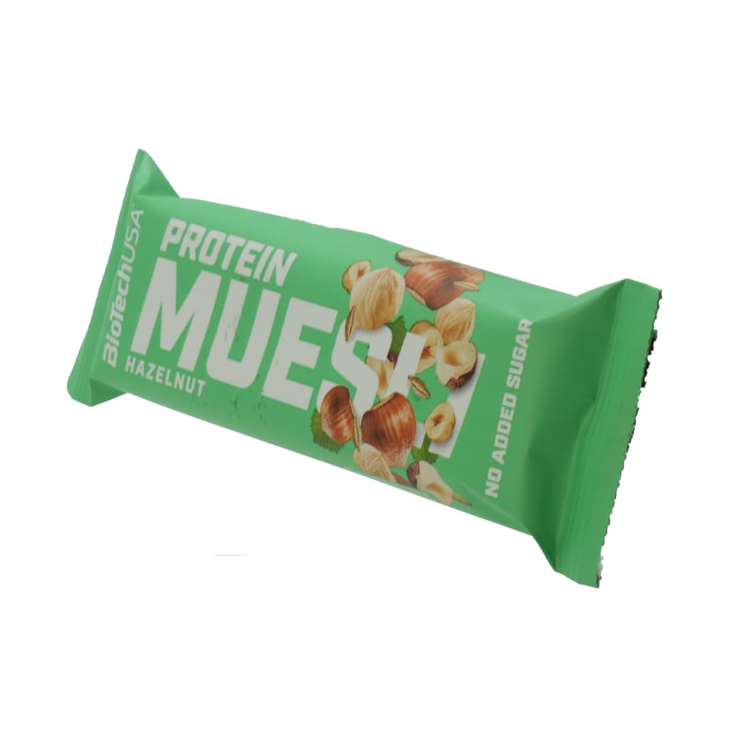 BioTechUSA Protein Muesli, Barre de céréale ayant une teneur élevée en protéines, avec des vitamines, des minéraux, 28 * 30 g, Noisette