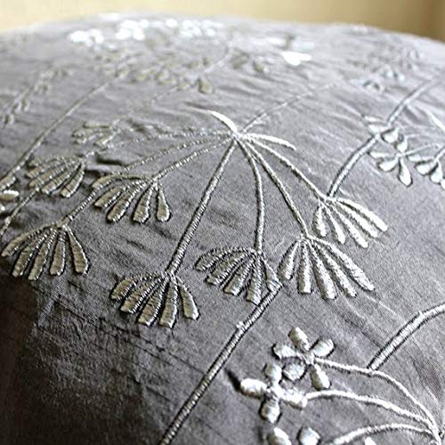 The Homecentric Pillow Covers, 20X20 Inch (50X50 Cm) Pillow Cover Gray, Hmade Charcoal Grey Throw Pillow Cover, Willow Design Zardozi Embroidered Pillow Cover, Floral Contemporary - Willow Splendor #TOP3