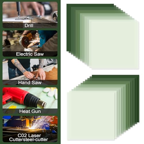 Image of FYSUIMU 12 Sheets Sage Green Acrylic Sheets 1 /8 Thick 12 x 12 Inch Opaque Cast Plexiglass Sheet Acrylic Panel Gradient Green Colored Plastic Sheets for DIY Crafts Laser Cutting Engraving Badges