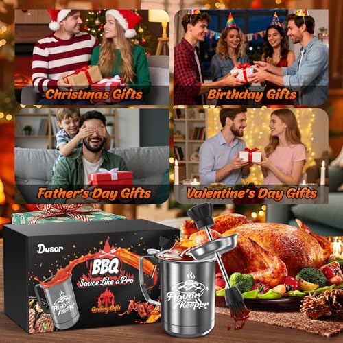 Dusor Gifts for Him Men Women BBQ Sauce Pot and Basting Brush Set, Gifts for Him Who Have Everything Kitchen Gadgets, Grilling Gift for Men, Cooking Grilling Accessories Gift for Dad Husband Boyfriend — view 2