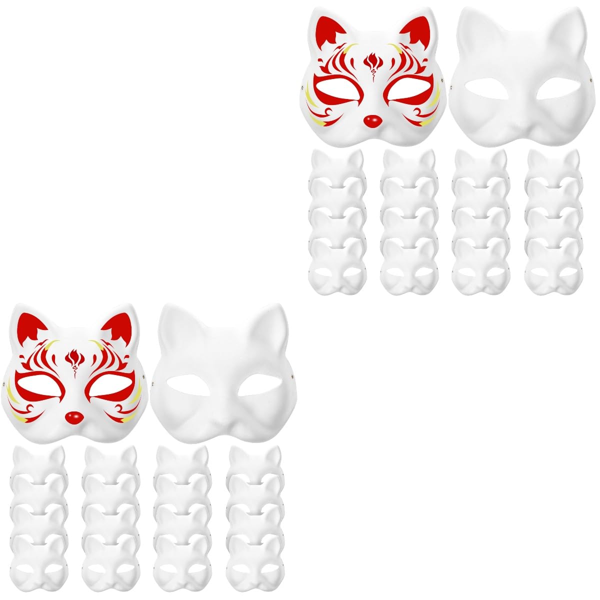 PartyKindom 20 Pièces Bricolage Masques De Chat Peints À La Main Masque D'animal Vierge En Papier Pour Halloween Mascarade