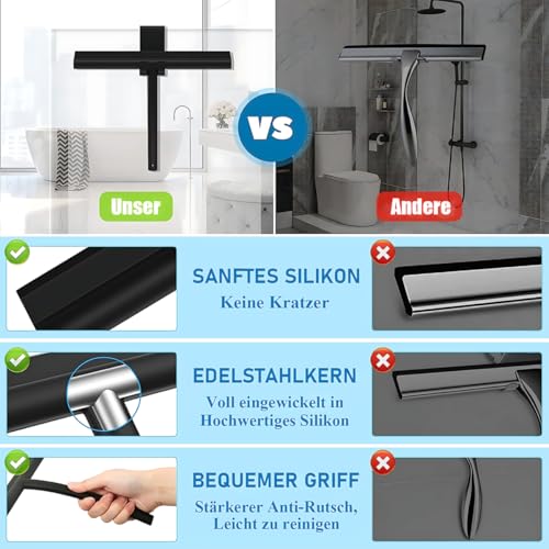 Duschabzieher Langer Stiel, 20-120cm Duschabzieher Schwarz, Fensterwischer mit Teleskopstiel, Glasabzieher Dusche, Bodenabzieher Dusche, Für Dusche, Bad, Spiegel, Glasreinigung