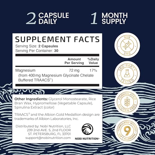 Image of Magnesium Glycinate 400mg, High-Absorption Magnesium for Sleep & Relaxation | Calm Muscle Heart Bone & Nerve Health Support for Women & Men, Advanced Microbeadlets, Chelated Mag Glycinate, 60 Capsules