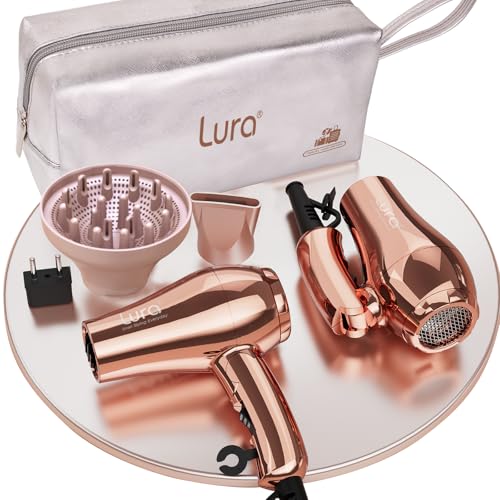Compact Travel Hair Dryer for Women and Men: Dual Voltage Lightweight Blow Dryer with Accessories