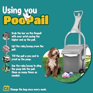 PooPail – Tall with Wheels, 2-in-1 Backyard Dog Poop Solution, Pooper Scooper with 1-Week Odor-Reduced Poop Storage, Pet Supplies, Includes 10 Unscented, Poop Bags, Gray