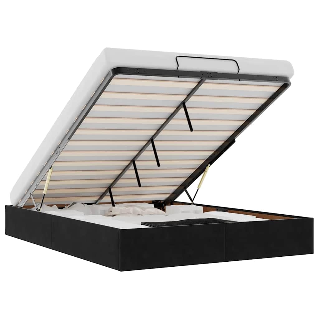 VidaXL Ottoman Bed Frame in black velvet, closed, with a mattress.