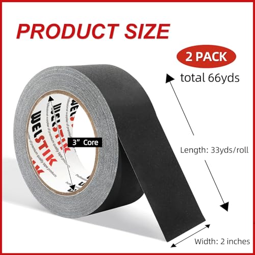 Image of WELSTIK 4 Pack Black Gaffers Tape, 2 inch x 33 Yards (66 Yards Total) - Upgraded 15 Mils Heavy Duty, Matte Non-Reflective for Pro Stage, Photo & Video, Residue-Free