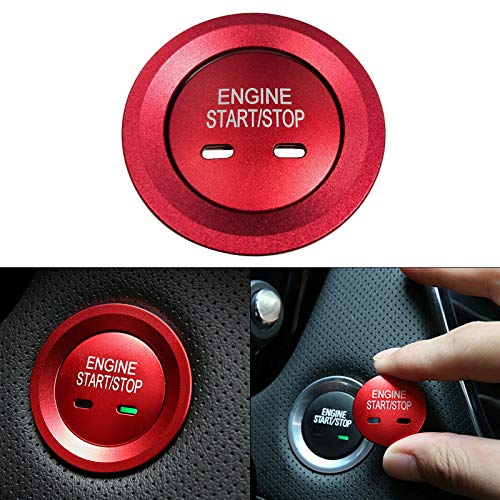 Xotic Tech Red Keyless Engine Start Stop Push Button Cover with Surrounding Trim Ring Compatible with Cadillac Chevrolet GMC