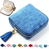 Small Travel Jewelry Case, 6-Layer Velvet Jewelry Organizer Storage Bag with Zipper, Mini Portable Pouch for Bracelet Rings Earring, Anti-Scratch Jewelry Pouch Gift for Women Girls（Light Ice Blue）