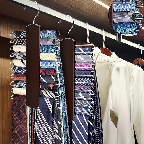 Dubxon ネクタイ掛け 木製20本収納 回転式