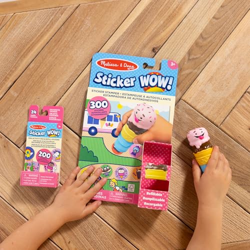 Image of Melissa & Doug Sticker Wow! Ice Cream Bundle: 24-Page Activity Book, Refillable Sticker Stamper, Mini Pad, 500 Stickers, Arts and Crafts for Kids Ages 3+