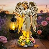 Solar Garden Statue Angel Figurine - 11.8 Inch Fairy Garden Angel Decor with Hanging Solar Lanterns and Succulent LED Lights for Balcony Patio Lawn Yard Ornaments, Mothers Day Gifts for Women Mom