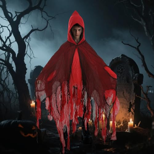 Capa con capucha de bruja medieval roja miniatura 5