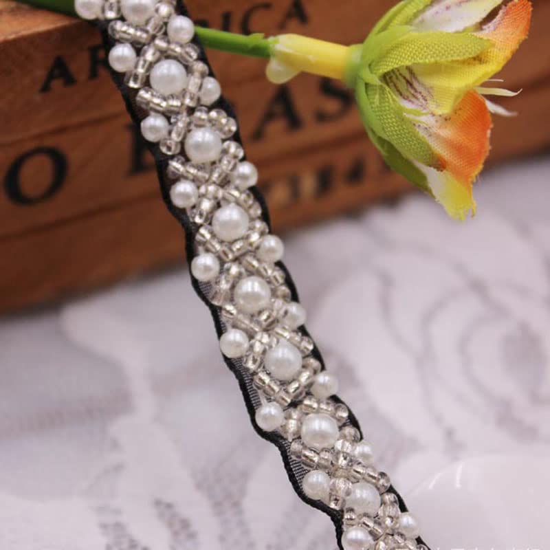 10 yardas adorno de encaje de perlas accesorios de ropa collar diy hecho a mano rebordear encaje ropa tela de encaje-C