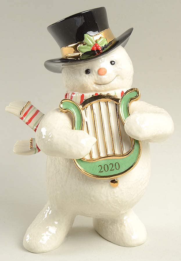 Figurine Bonhomme de Neige harpiste Lenox 2020 en porcelaine peinte à la main