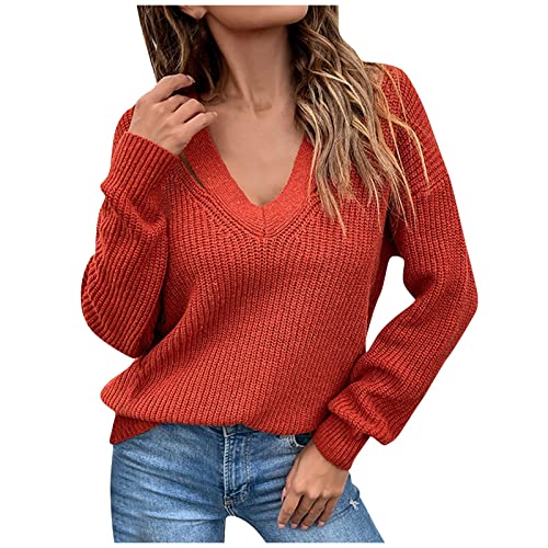 Fringe Dress Women, Women's Fall Clothes Sweaters For Women Black Sweatshirt Tunic Women's Casual Fashion 2022 Long Sleeved Knitting Solid Color Sweater Top Cute Winter Clothes (L, Red) #TOP12