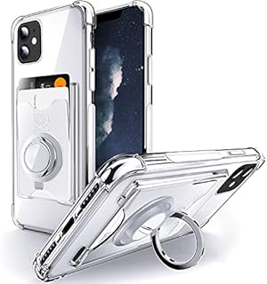 SHIELDS UP Designed for iPhone 12 Case, iPhone 12 Pro Case, Wallet Minimalist Case with Ring Kickstand and Card Holder, Transparent Slim Shockproof TPU Bumper Cover for Apple 12/12 Pro 6.1" - Clear
