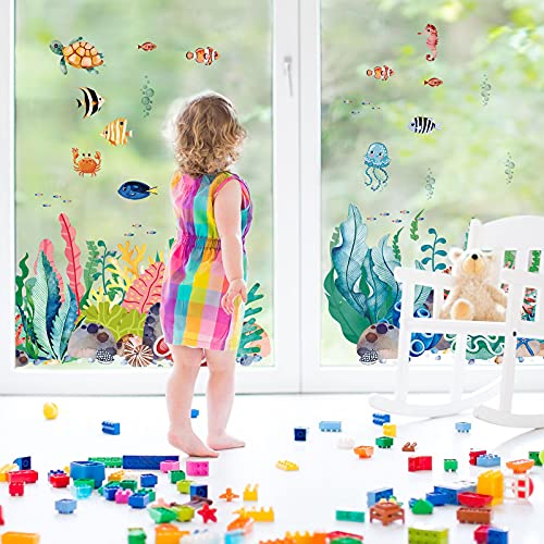 2 Sheets Large Under The Sea Wall Decals Ocean Creature Sea Life Stickers Removable Seaweed Sea Turtle Jellyfish Fish Ocean Grass Decor For Kids Baby Nursery Bedroom Playroom Bathroom Living Room #TOP5