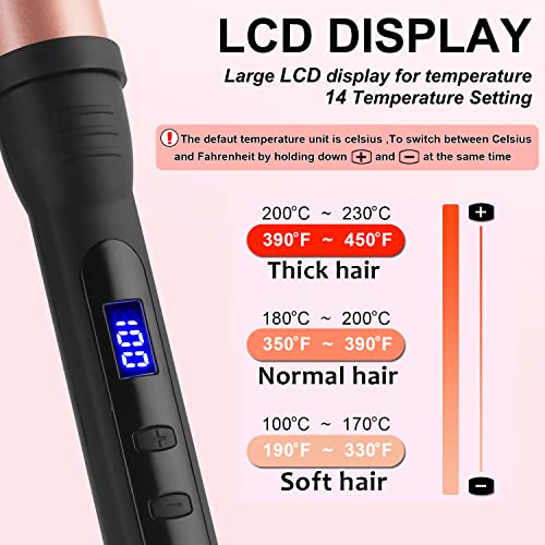 Curling Wand, Professional Ceramic 3/4-1 1/4 Inch Tapered Hair Curling Iron, Lcd Display With 14 Heat Setting(190 To 450°F), Dual Voltage Instant Heating Hair Wand Curler For All Hair Type #TOP5
