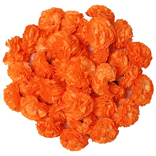 Qfeley 50 Pieces Artificial Marigold Flowers 2Inch Silk Marigold Fake Flowers Fake Orange Halloween Flowers For Day Of The Dead Diwali Mexican Party Wedding #TOP5