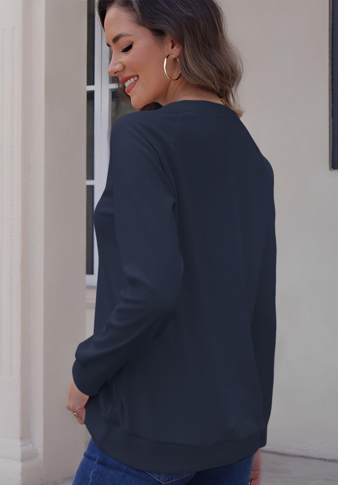 Cuptacc Pull Femme Chic Et Elegant Sweat Femme Col en V Chemisier Manches Longues Couleur Unie Automne Hiver Mode Haut