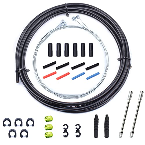 Image of Bicycle Brake Cable Set of 2 Universal Cable Housing Kit Replacement for Mountain and Road Bike (Black)