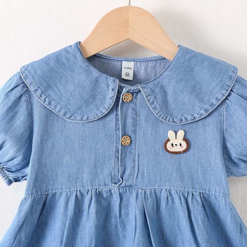 Toddler Girl Denim Dresses Puff Sleeve Baby Summer Doll Collar Button Jean Dress Toddler Princess Dress for Girls4