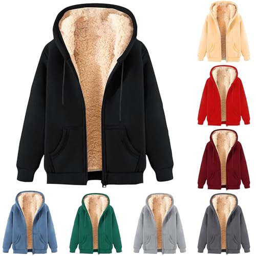 Générique Sweat a Capuche Homme Zippé Sweats Peluche Polaire Veste Hiver Chaude Manteau Chic Sweatshirt Couleur Unie Hoodie Décontracté Manches Longues...