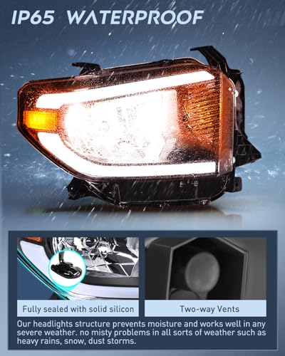 Image of Nilight LED DRL Headlight Assembly Compatible with 2014 2015 2016 2017 2018 2019 2020 2021 Toyota Tundra Clean Lens Black Housing Amber Reflector Clear Lens Headlamps Replacement