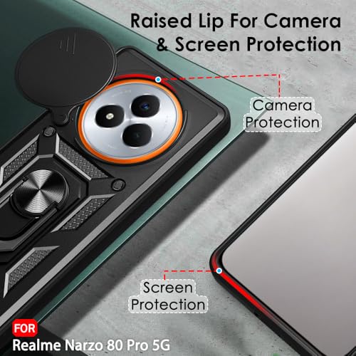 Image of TheGiftKart Tough Armor Bumper Back Cover Case for Realme Narzo 80 Pro 5G | Kickstand & Ring Holder | 360 Degree Protection Back Case for Realme Narzo 80 Pro (PC & TPU, Rotating Camera Cover, Black)
