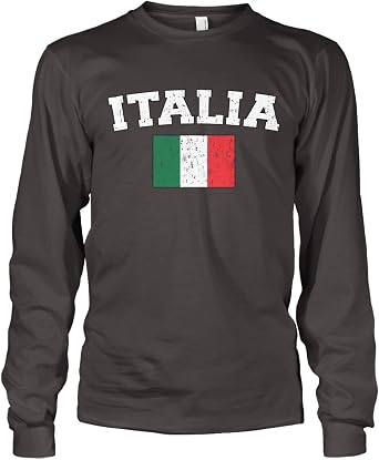 Mens Faded Distressed Italian Italy Italia Flag Long Sleeve T-shirt