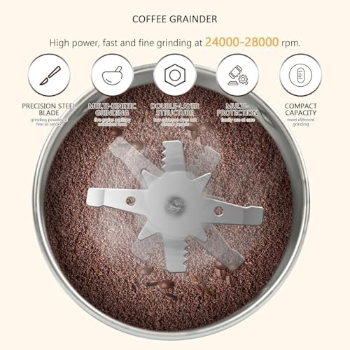 Image of Electric Coffee Spice Grinder Machine Stainless Steel Blade Grinder Coffee Beans Dry Masala Herbs Nuts Grains Compact Multipurpose Kitchen Grinder Home Use (Blue)