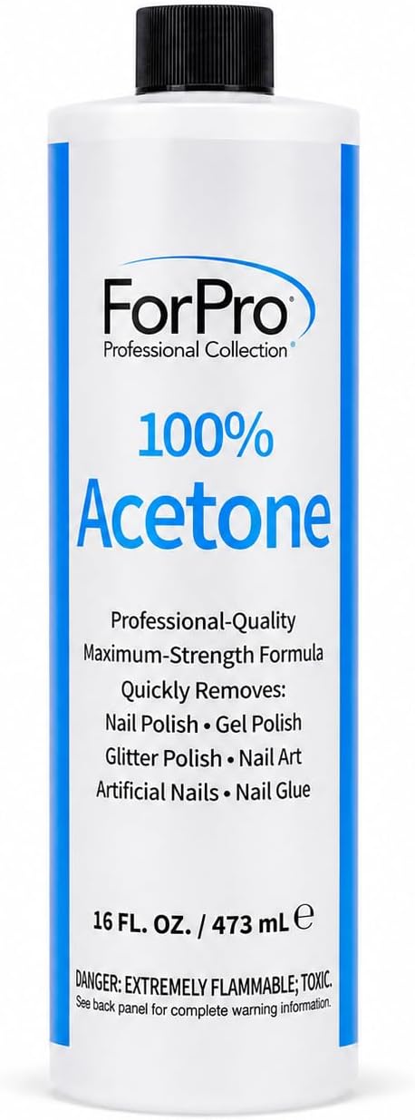 100% Pure Acetone, 16 fl. oz. Professional Nail Polish Remover for Natural, Artificial, Acrylic, and Sculptured Nails, Removes Gel Polish, Glue, and Glitter
