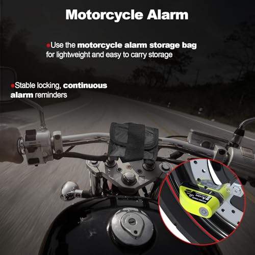 JAGASOL Motorcycle Lock Rechargeable, Alarm Disc Brake Lock with Reminder Cable, 110 dB Alarm Sound, Anti-Theft Waterproof, 2 H Fast-Charging, 9 Months Standby, 7 mm Lock Pin Universal for Bikes
