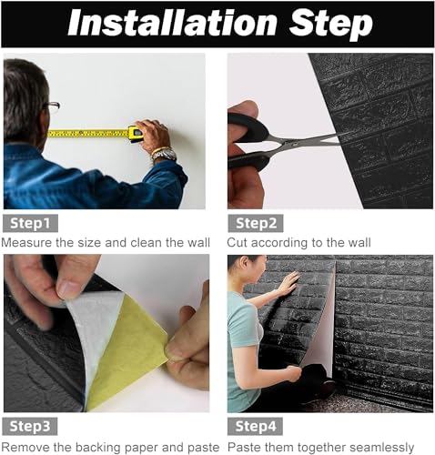 Image of TEKCOOL Self-Adhesive Waterproof PE Foam 3D Wall Panels Wallpaper Sticker for Bathroom, Living Room, and Home Decoration (70 x 77cm, Appx. 5.8Sq Feet)-25 Piece-Black.