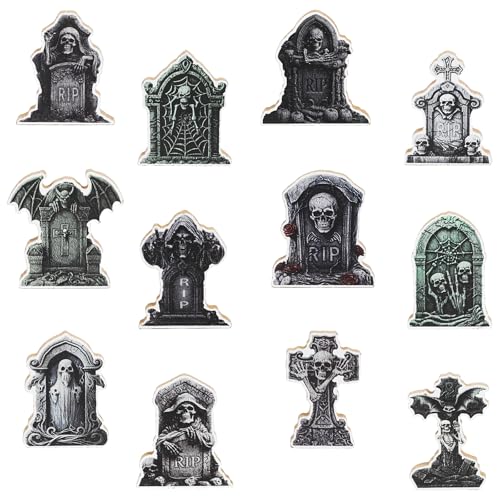 LOMIMOS 12Pcs Halloween Miniature Tombstones Figurines, Mini Wooden Tombstone Decor Grave Ornaments Rip Headstones Props for Graveyard Haunted House Halloween Party Supplies - Cosy Home Interiors LOMIMOS 12Pcs Halloween Miniature Tombstones Figurines, Mini Wooden Tombstone Decor Grave Ornaments Rip Headstones Props for Graveyard Haunted House Halloween Party Supplies