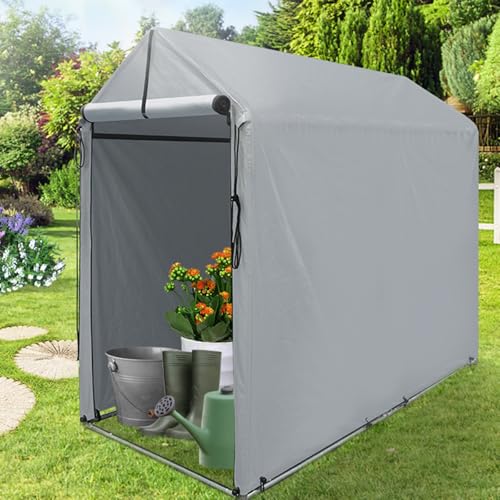 Riparo per esterni con ventilazione, tenda resistente all'acqua esterno, capannone pesante moto, biciclette e giardino, garage grigio pieghevole portatile grigio. W:120xD:188xH:165cm