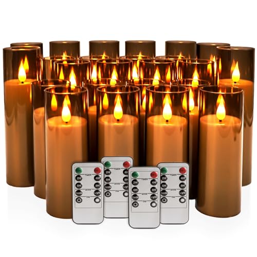 Image of 24-Pack Grey LED Flameless Pillar Candles with Remote Control - Perfect for Home, Parties, and Special Festivals Decorations - Indoor /Outdoor