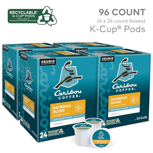 Image of Caribou Coffee Daybreak Blend Keurig Single-Serve K-Cup Pods, Light Roast, 24 Pods Per Pack, Case Of 4 Packs