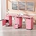 OmySalon Double Manicure Table w/Dust Collector, Nail Table Station for Nail Tech, Makeup Desk w/Wheels Arm Rest Drawers Cabinet Storage, for Beauty Spa Salon, Acetone Resistant (Pink)