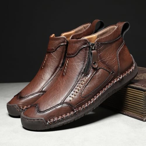 Bottines homme simili cuir décontractées zippées rouge - 2
