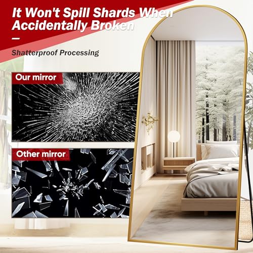 Suidia Arched Full Length Mirror, 76"x34" Floor Mirror Freestanding, Floor Standing Full Body Mirror with Stand for Bedroom, Hanging Mounted for Living Room Cloakroom, Gold