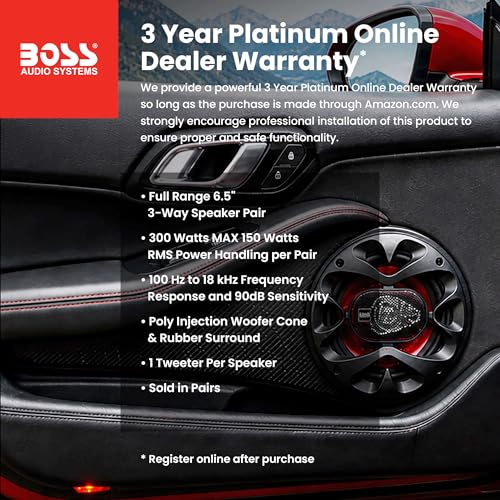 BOSS Audio Systems CH6530 Chaos Series 6.5 Inch Car Door Speakers - 300 Watts (Pair), 3 Way, Full Range, Tweeters, Coaxial, Sold in Pairs - Image 3