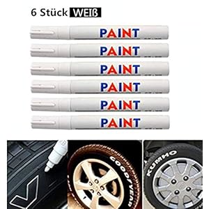 Techwills 6 stuks witte bandenstiften, bandenmarkeerstiften, voor auto, motorfiets, fietsbanden, bandenmarkeerstift…
