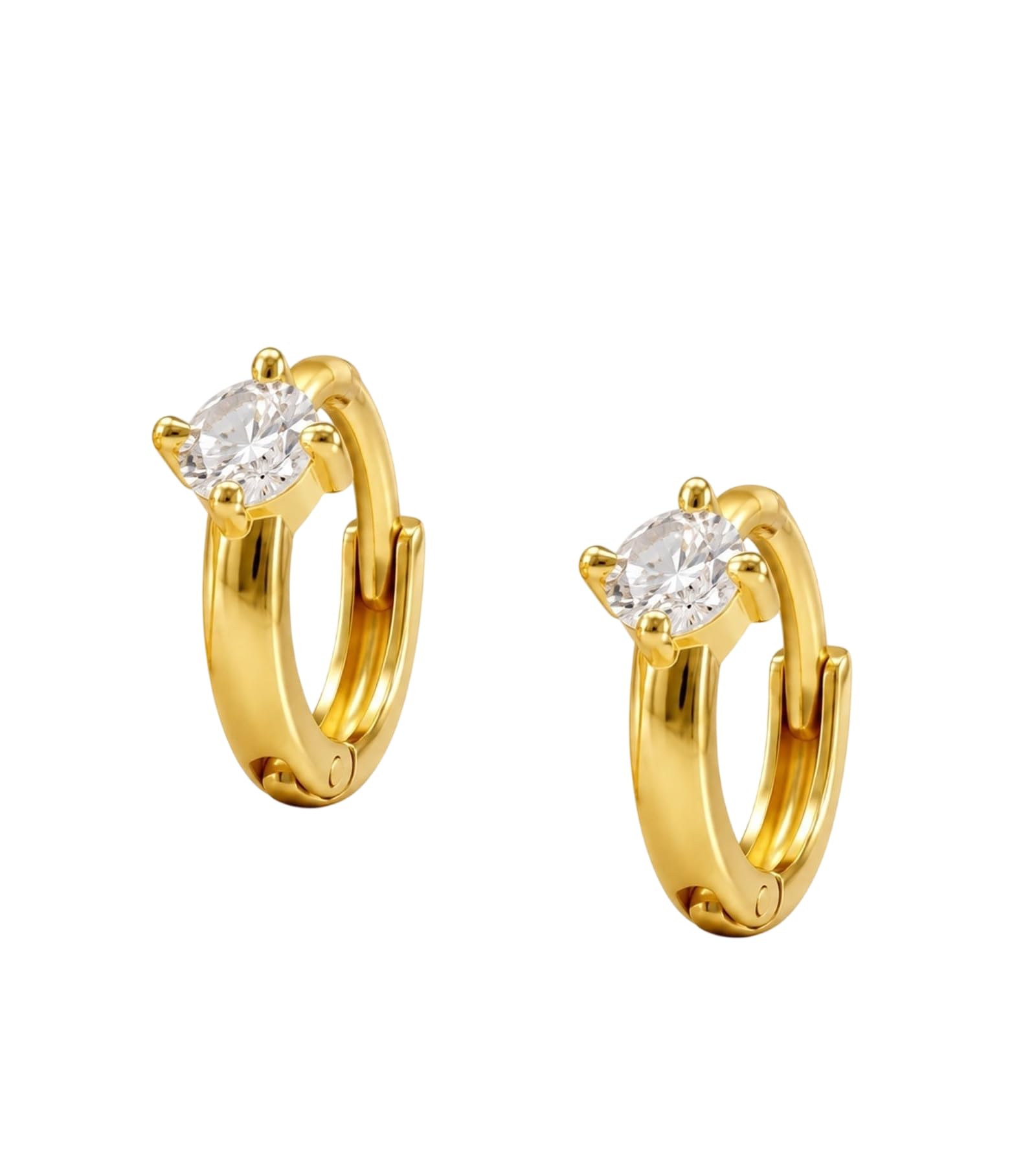 vama FASHIONS 18K Gold Plated Anti Tarnish Round CZ Stone Oval Huggie Hoop Bali Earrings Lightweight Hypoallergenic Hinged Ear Piercing Earrings for Men & Boys-picture-28