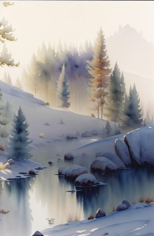 Affiche sur toile SERENDIPITP 58x90 cm paysage aquarelle sans cadre pour salon
