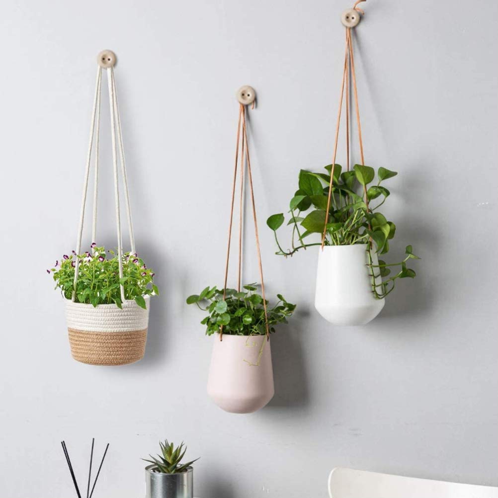 KENANLAN Fioriera Sospesa In Rattan E Corda Di Iuta, 2 Pezzi, Con Film Interno Anti-perdite, Per Piante Da Interno Ed Esterno, Beige