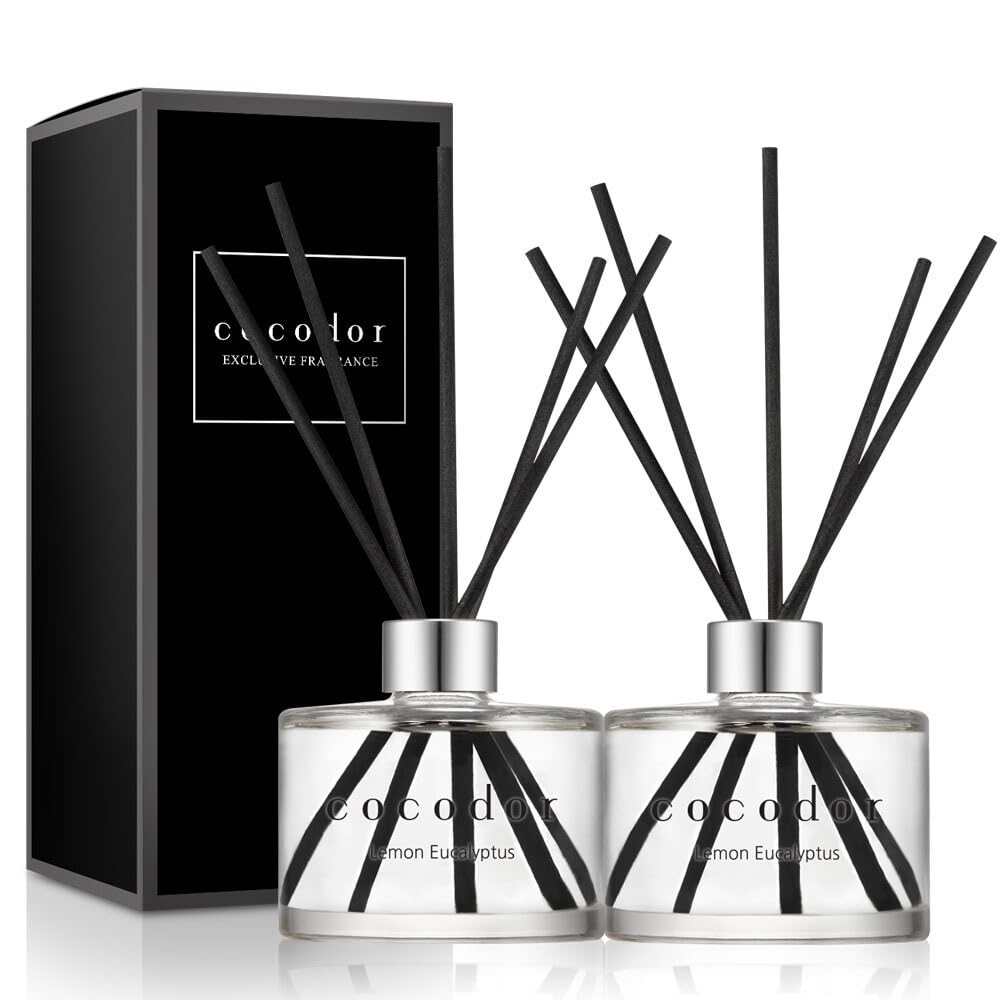 COCODOR Signature Reed Diffuser Set/Lemon Eucalyptus / 6.7oz /2 Pack/Home Fragrance Diffuser, Oil Scent Diffuser for Bathroom Shelf Decor