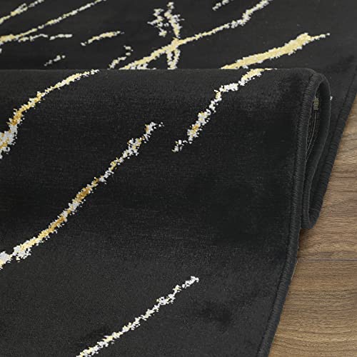 Antep Rugs Babil Gold 2X10 Marble Abstract Modern Indoor Runner Rug (Black, 2' X 10') #TOP5