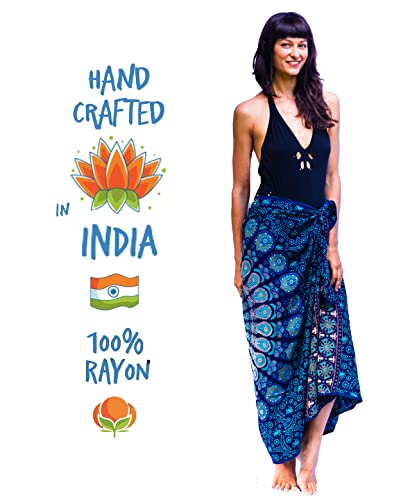Boho Chic Pareo - Blue Mandala Sarong - Bikini Swimsuit Cover Up - Beach Dress - Wrap Skirt - Bohemian Tapestry Wall Hanging